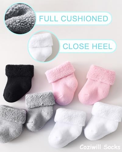 Baby Socks Newborn Terry Cotton Ankle Crew Socks 0-3 Months Girls Preemie Turn - Image 5