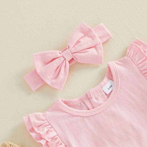 Newborn Baby Girl Bubble Romper Sleeveless Ruffle Onesie Solid Bodysuit - Image 5