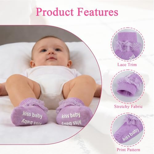 Baby Girl Ruffle Socks with Grips Lace Frilly Ankle Dress Socks - Image 4