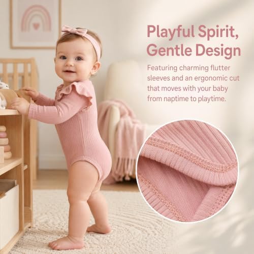 Baby Girl Knit Ruffle Outfit Clothes Ribbed 100% Organic Cotton Solid Color - Image 6