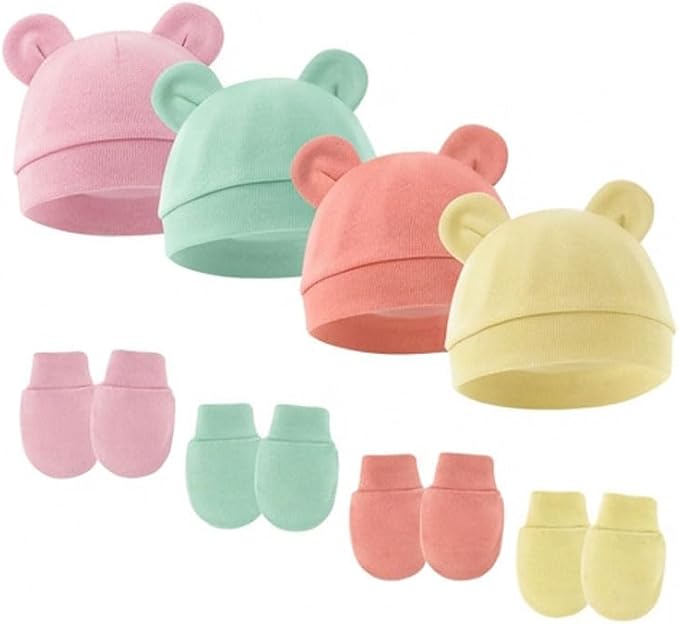 Newborn Baby Hats and Mittens Set by Unknown