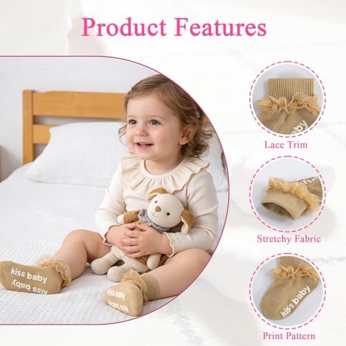 Baby Girl Ruffle Socks with Grips Lace Frilly Ankle Dress Socks - Image 3