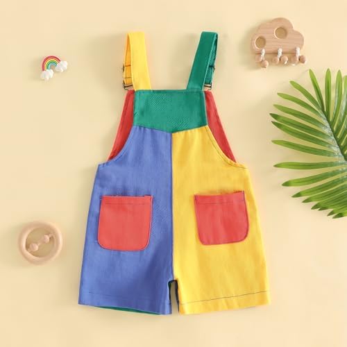 Fernvia Toddler Kids Baby Girl Boy Contrast Color Overalls Shorts Clothes - Image 6