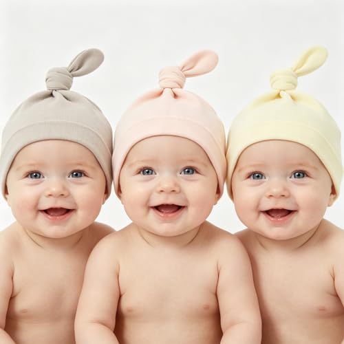 LAWKUL Cotton Baby Newborn Hats Set, 3 Pack, 0-6 Months - Image 2