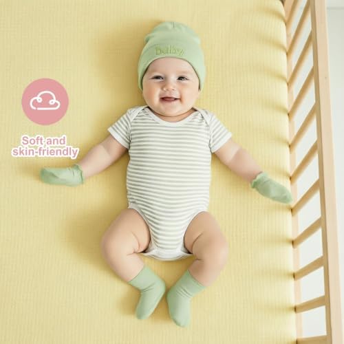 BQUBO Newborn Baby Hat Mittens Socks Set Infant Cotton Beanie Gloves Thick Warm - Image 4
