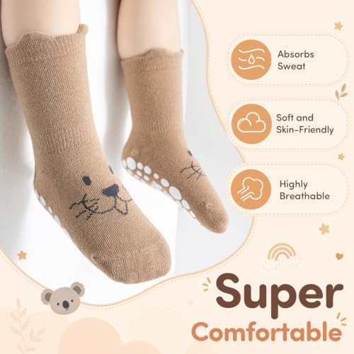 Toddler Grip Socks, 5 Pairs, Cotton Crew - Image 4