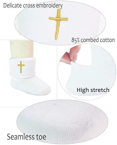 Baptism Socks for Baby Newborn White Turn Cuff Cross Socks, Toddler Ruffle Sock - Image 5