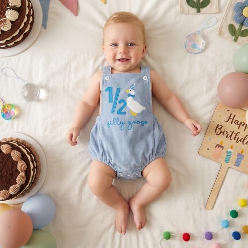 Honganda Baby Boy 1/2 Birthday Outfit Half Way to One Cake Smash Romper - Image 3