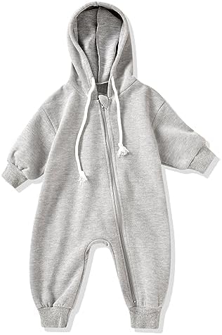Unutiylo Unisex Baby Boys Girls Long Sleeve Infant Baby Zipper Hooded Jumpsuits by Unutiylo