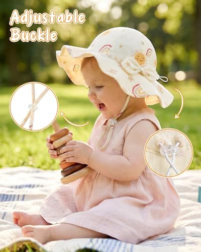 2 Pack Baby Sun Hat, Muslin Newborn Sun Hat UPF 50+ Sun Protection Infant Beach - Image 3