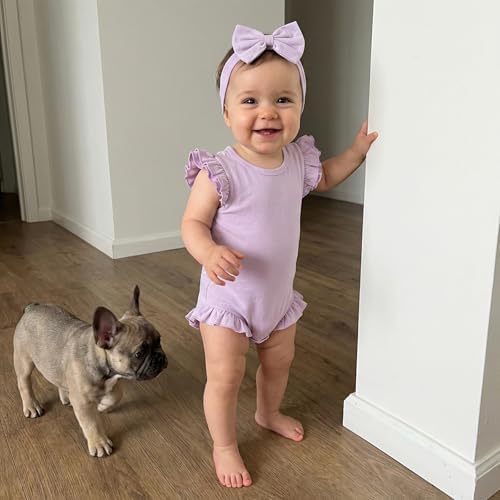Newborn Baby Girl Bubble Romper Sleeveless Ruffle Onesie Solid Bodysuit - Image 4