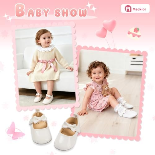 Meckior Infant Baby Girls Soft Sole Bowknot Princess Wedding Dress Mary Jane - Image 3