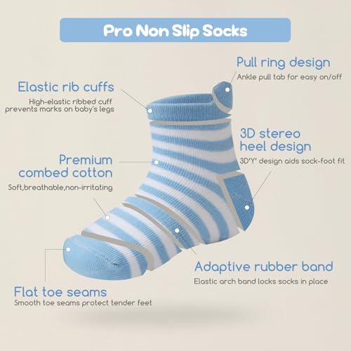 Aroveea Toddler Socks Non Slip Grip Ankle Baby 12 Pack - Image 4