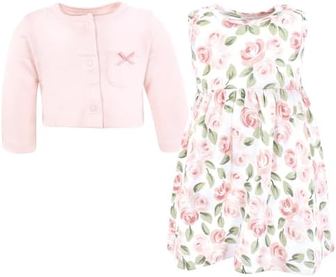 Hudson Baby Infant and Toddler Girls Cotton Dress and Cardigan Set - Image 3