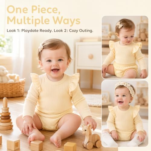 Baby Girl Knit Ruffle Outfit Clothes Ribbed 100% Organic Cotton Solid Color - Image 2