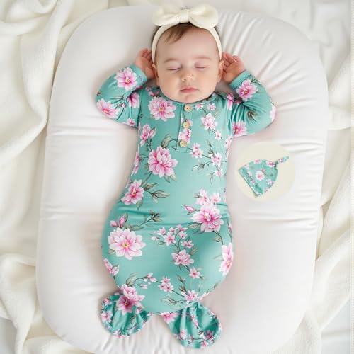 Newborn Baby Girl Floral Sleep Gown Headband Sleepwear Outfit - Image 2