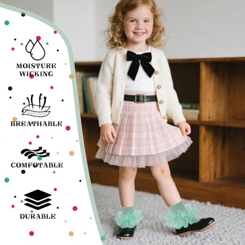 Girls Ruffle Socks Double Lace Turn Cuff Frilly Church Dress Socks - Image 4