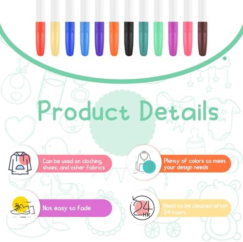 110 Pcs DIY Baby Bibs Decorating Set Includes 24 White Bibs, 12 Fabric Markers - Image 5