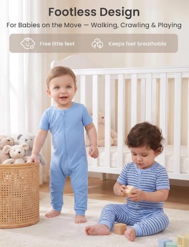 Jimonda Baby Romper Short Sleeve Cotton Pajamas 2-Way Zipper - Image 5