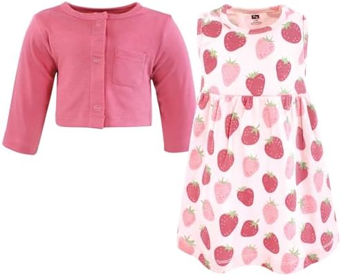 Hudson Baby Infant and Toddler Girls Cotton Dress and Cardigan Set - Image 3