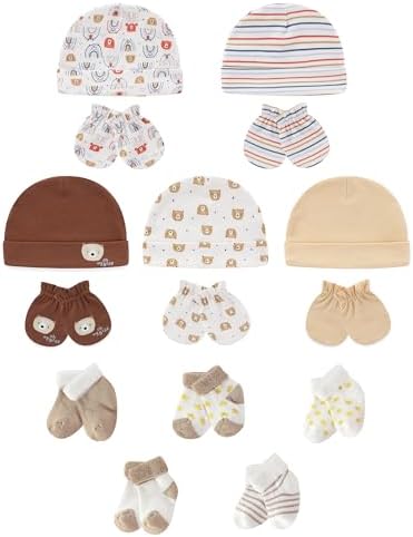Baby Hats Mittens and Socks Set Soft Cotton Newborn Hat Glove by ZAVBABY