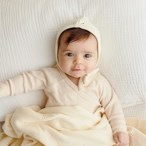 100% Luxury Organic Cotton Pointelle Knit Baby Blanket – Refined Lightweight - Image 5