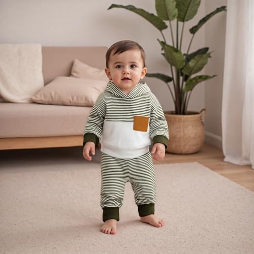 Infant Baby Boy Fall Winter Clothes Outfit Hooded Long Sweatshirt Pant Set - Image 6