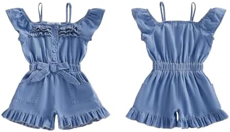 Baby Girl Denim Outfit Button Romper Jean Jumpsuit Shorts Overalls Toddler - Image 6