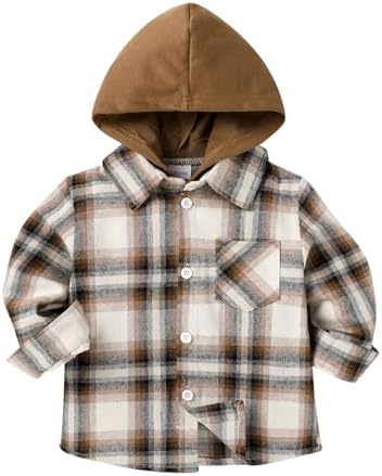 YOUNGER STAR Toddler Kids Boys Girls Flannel Hooded Plaid Shirt Button Baby Red by YOUNGER+STAR