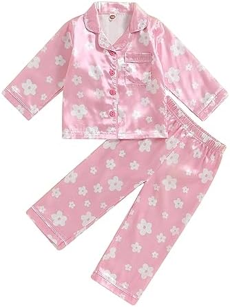 Kids Baby Girl Boy Satin Pajamas Set Button Down Sleep Shirt Top+Long Pants by SAYOO-Alljustforkids