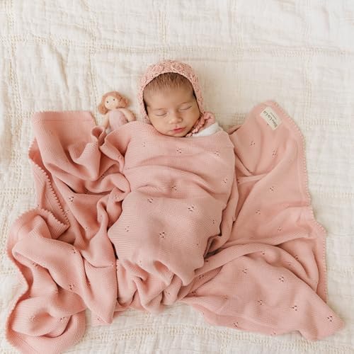 100% Luxury Organic Cotton Pointelle Knit Baby Quilt Blanket - Image 5