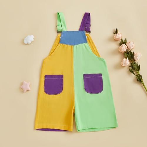 Fernvia Toddler Kids Baby Girl Boy Contrast Color Overalls Shorts Clothes - Image 6