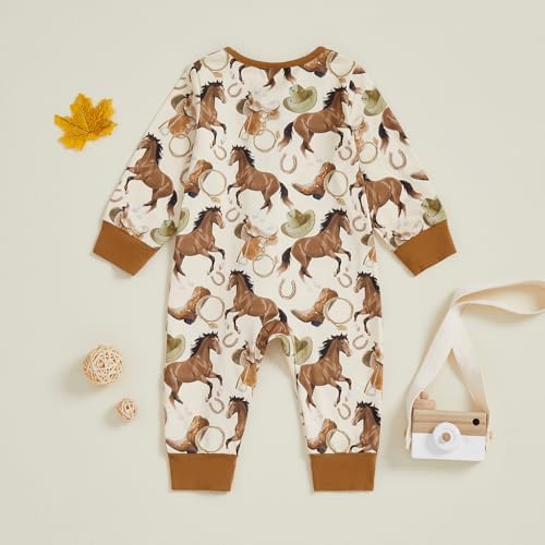 Western Baby Cowboy Clothes Neutral Zipped Fall Romper Outfit - Image 5