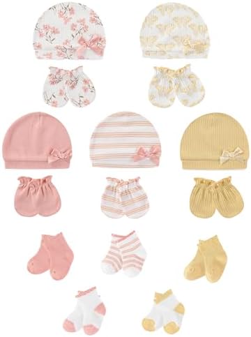 Baby Hats Mittens and Socks Set Soft Cotton Newborn Hat Glove by ZAVBABY