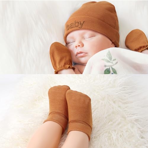 BQUBO Newborn Baby Hat Mittens Socks Set Infant Cotton Beanie Gloves Thick Warm - Image 2