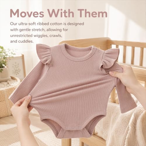 Baby Girl Knit Ruffle Outfit Clothes Ribbed 100% Organic Cotton Solid Color - Image 5