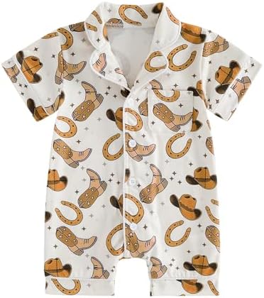 Kuriozud Baby Girl Boy Romper Pajamas Onesie Short Sleeve Button Down Pjs by Kuriozud