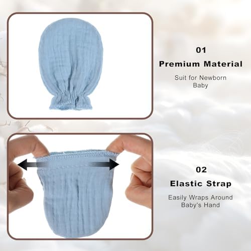 8 Pairs Newborn Baby Muslin Mittens Newborn Infant Toddler Mittens No Scratch - Image 3
