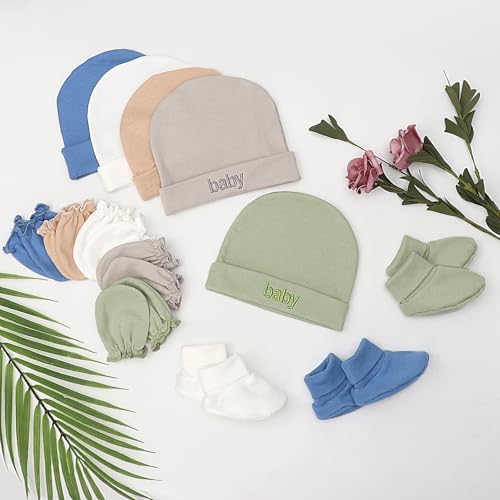 BQUBO Newborn Baby Hat Mittens Socks Set Infant Cotton Beanie Gloves Thick Warm - Image 5
