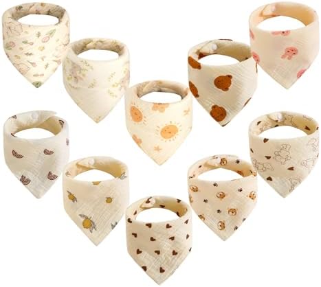 10pcs Soft & Absorbent Muslin Drool Bibs by TDHD