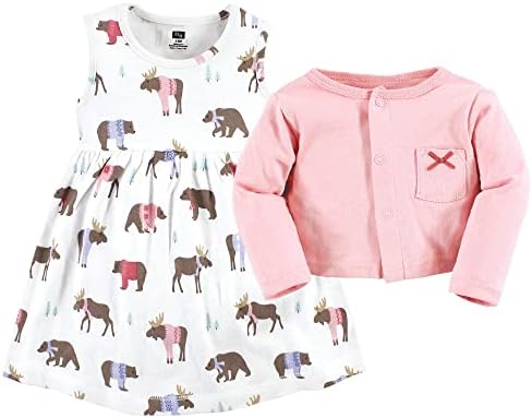 Hudson Baby Infant and Toddler Girls Cotton Dress and Cardigan Set - Image 3