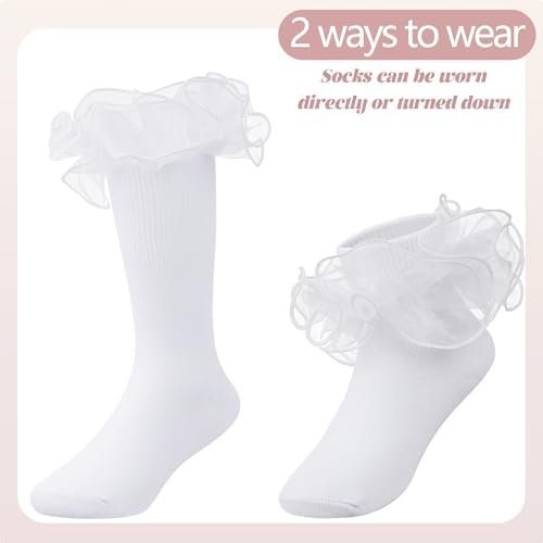 Topbuti 4 Pairs Baby Girls Ruffle Socks Double Lace Frilly Turn Cuff Cotton - Image 4