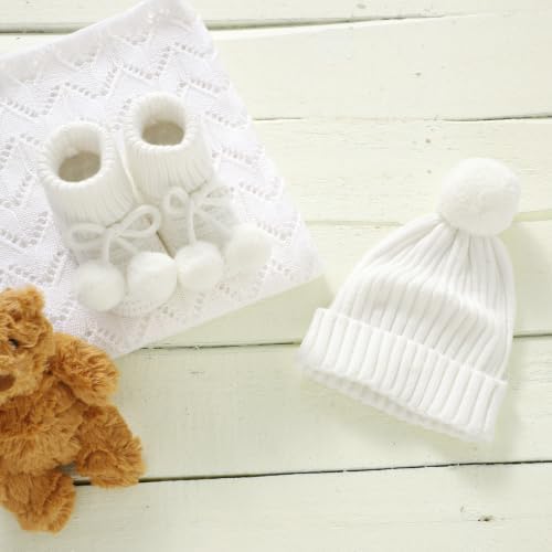 Baby Hats and Booties Set Newborn Knit Pompom Beanie Caps Shoes Winter - Image 2