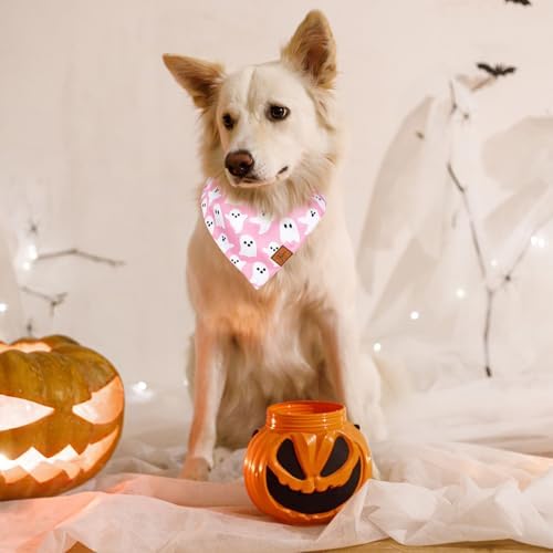 JarThenaAMCS 2Pcs Halloween Dog Bandana Pink Boo Ghost Print Fabric Pet Scarf - Image 7