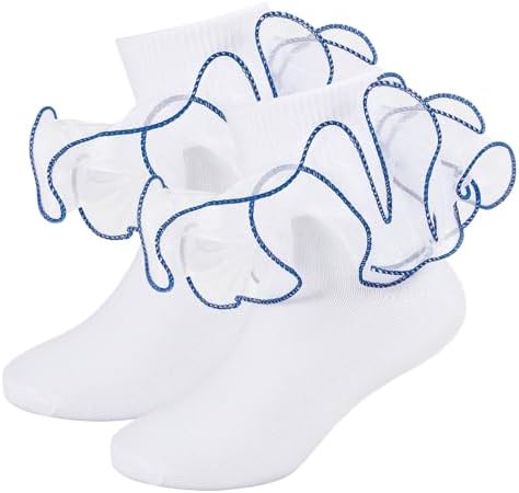 Girls Ruffle Socks Double Lace Turn Cuff Frilly Church Dress Socks - Image 5
