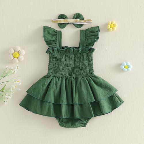 Newborn Baby Girls Summer Clothes Ruffle Sleeveless Pleated Smocked Bubble - Image 6