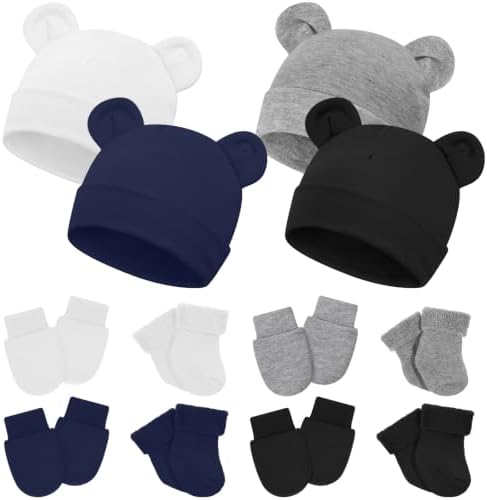 Cuffbow 4 Pcs Preemie Baby Hats Mittens and Socks Set Newborn Cotton Warm Socks by Cuffbow
