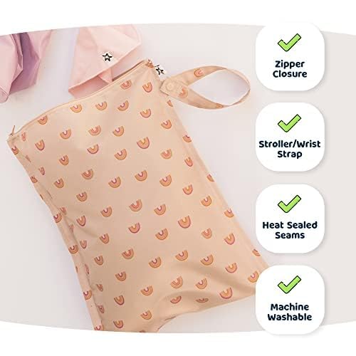 Tiny Twinkle Wet Dry Bag – 2 Pack Reusable Waterproof & Mess Proof Wet Bags for Swimsuits & Travel, Baby Towels & Beach Essentials,a Diaper Bag Must-Have(Zen Garden,Taupe)