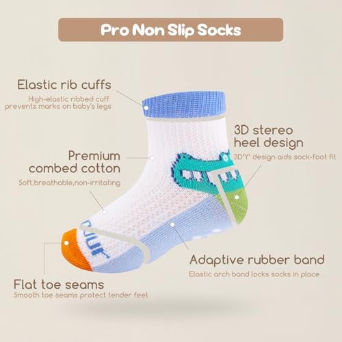 Aroveea Toddler Socks Non Slip Grip Ankle Baby 12 Pack - Image 4