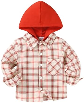 YOUNGER STAR Toddler Kids Boys Girls Flannel Hooded Plaid Shirt Button Baby Red by YOUNGER+STAR